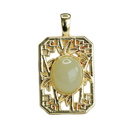 Bamboo Hollow Sterling Silver Pendant with Hotan Jade