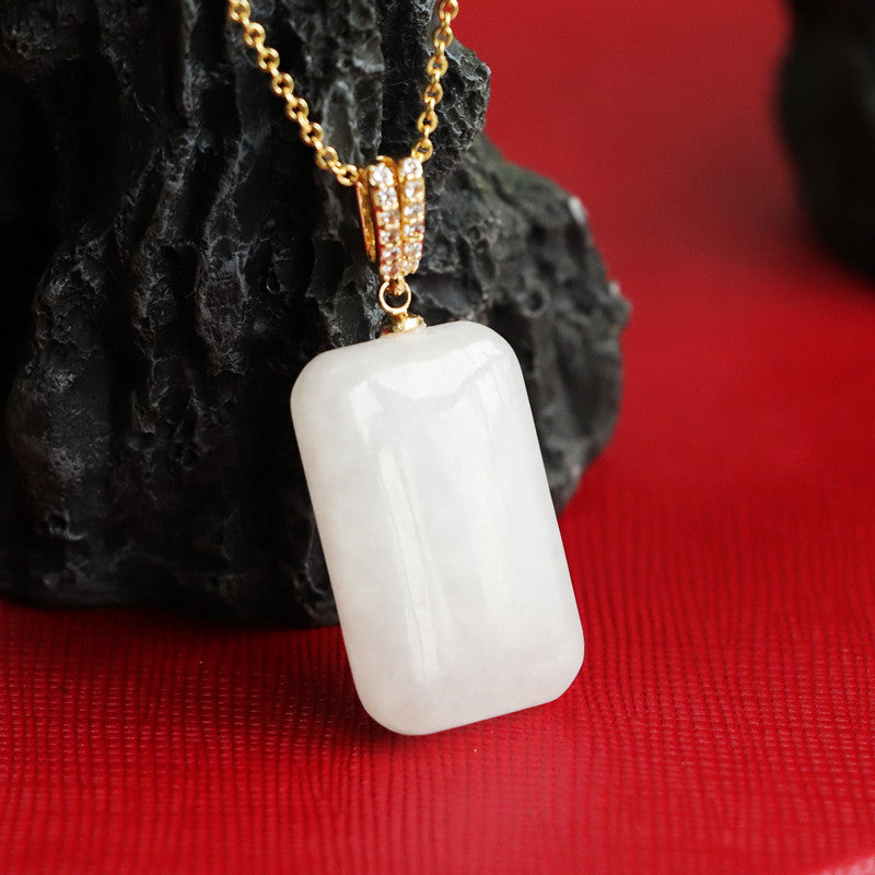 White Jade Zircon V Necklacecrafted with Natural Hotan Jade