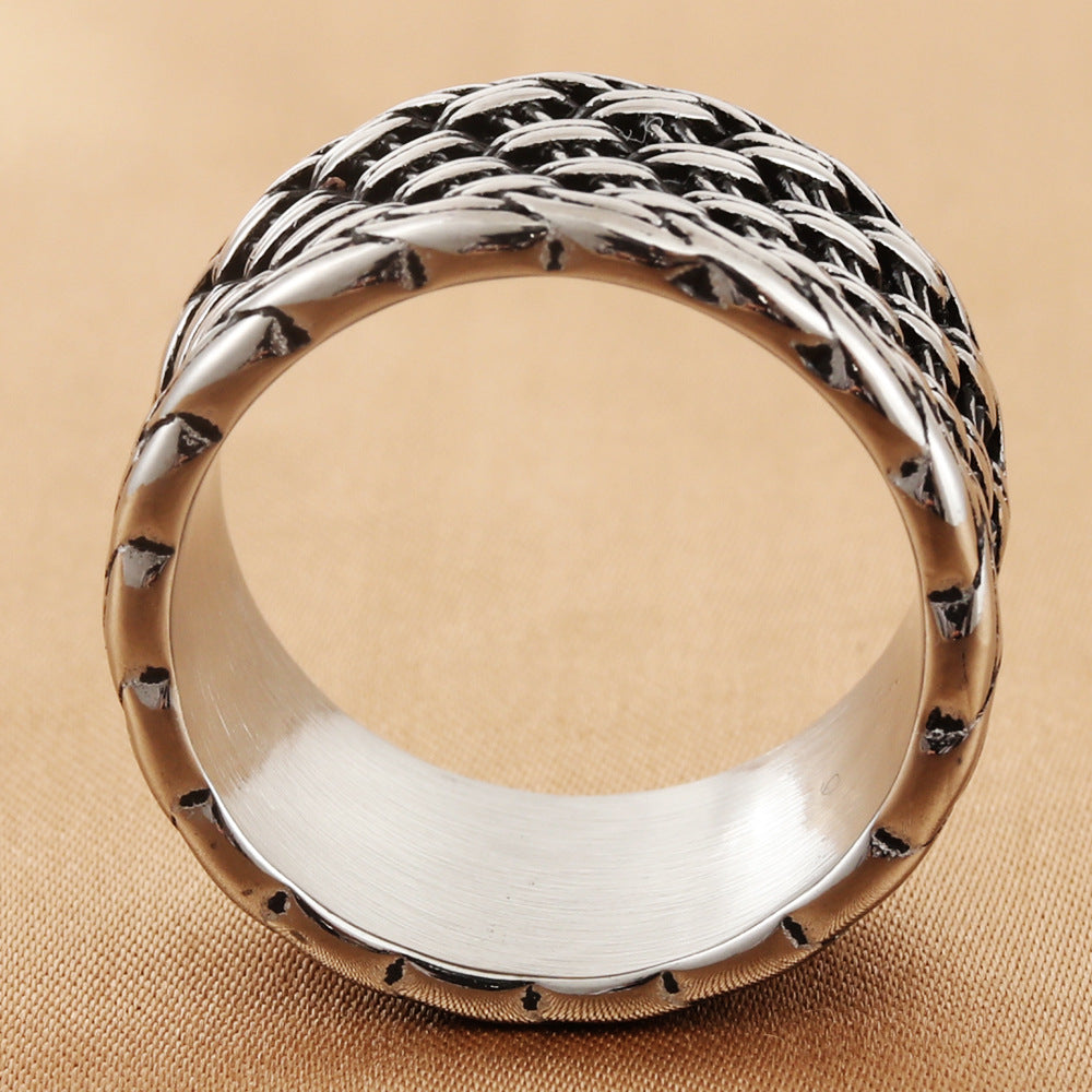 Retro-Inspired Titanium Steel Woven Ring for Men - Trendy European and American Jewelry Accessory