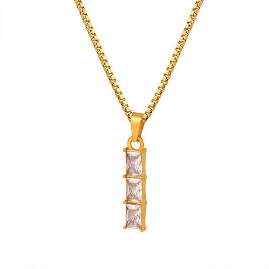 Zircon Pendant Gold-Plated Box Chain Necklace for Women - Korean Style Titan Steel Jewelry