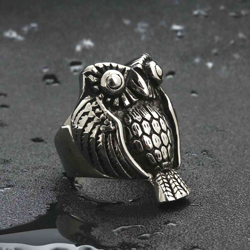 Titanium Steel Owl Ring for Men - Retro Punk Style Animal Accessory