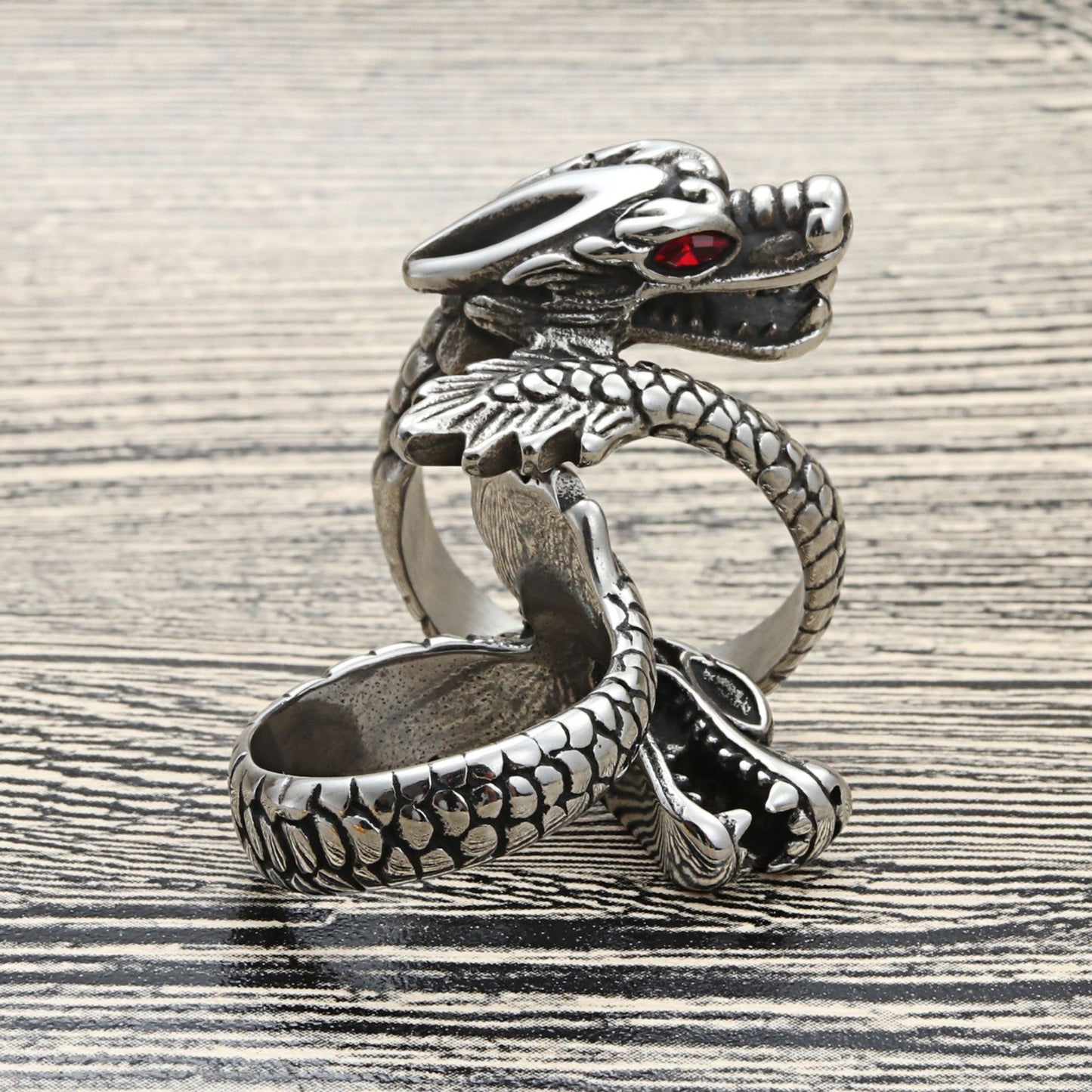 Titanium Steel Dragon Head Ring - Retro Punk Style for Men