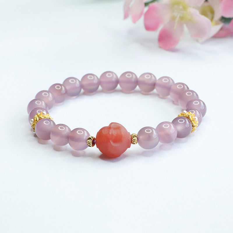 Purple Chalcedony Buddha Head Bracelet