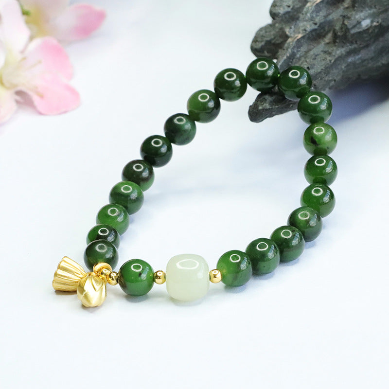 Elegant Sterling Silver Jade Handstring Bracelet