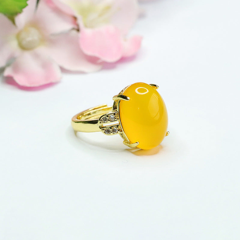 Yellow Chalcedony Zircon Sterling Silver Ring with Adjustable Opening