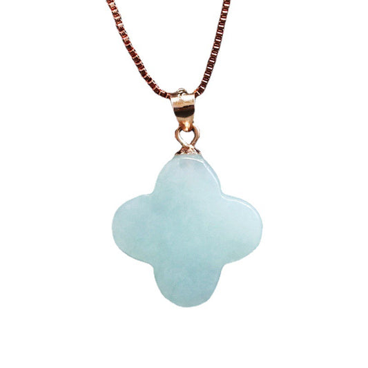 Sterling Silver Necklace with Natural Jade Clover Pendant