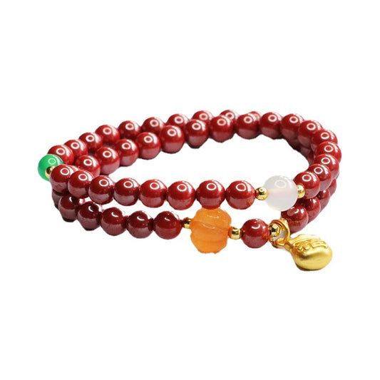 Chinese Imperial Cinnabar Stone Bracelet by Planderful Collection