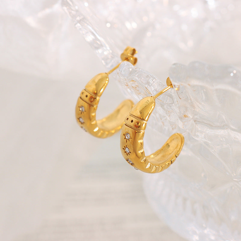 Chic Zircon Detail C-Shaped Earrings - Elegant Titanium Ear Accessories