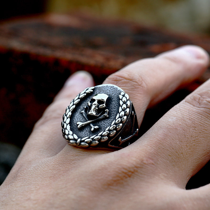 Wholesale Retro U-Shaped Titanium Steel Skull Ring for Men - European and American Style