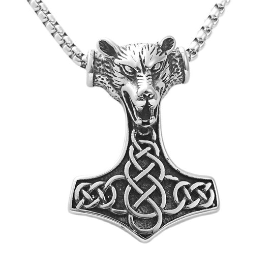 Titanium Steel Viking Raytheon Hammer Pendant - Trendy Punk Necklace for Men in Stainless Steel