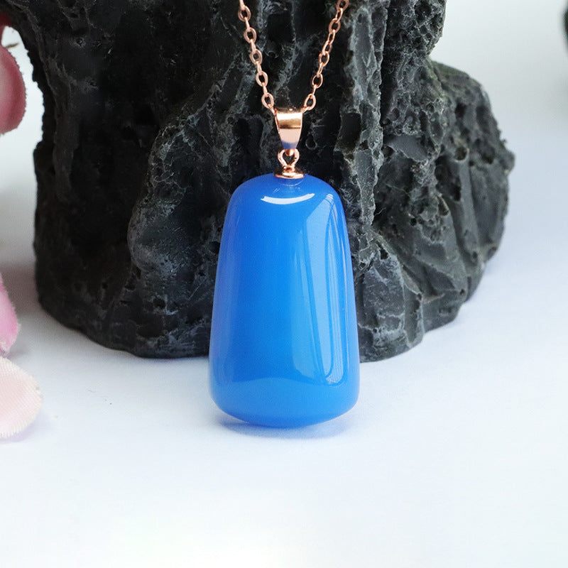 Rose Gold Necklace with Blue Chalcedony Pendant