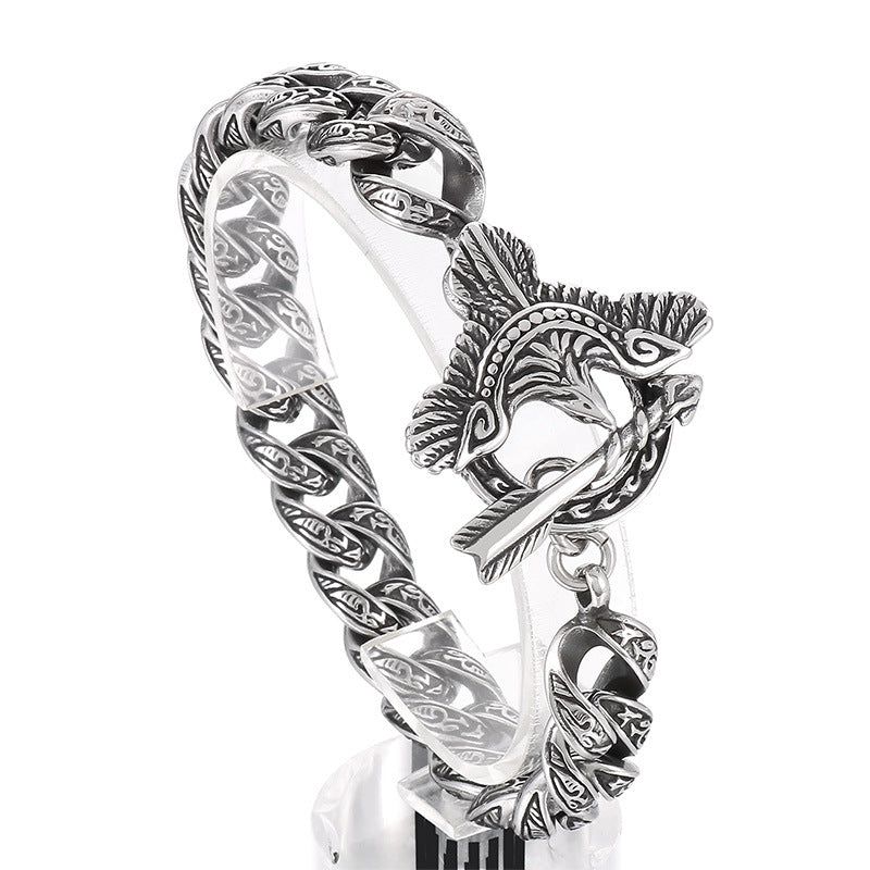 Punk-Inspired Retro Eagle Pattern Stainless Steel Bracelet for Men