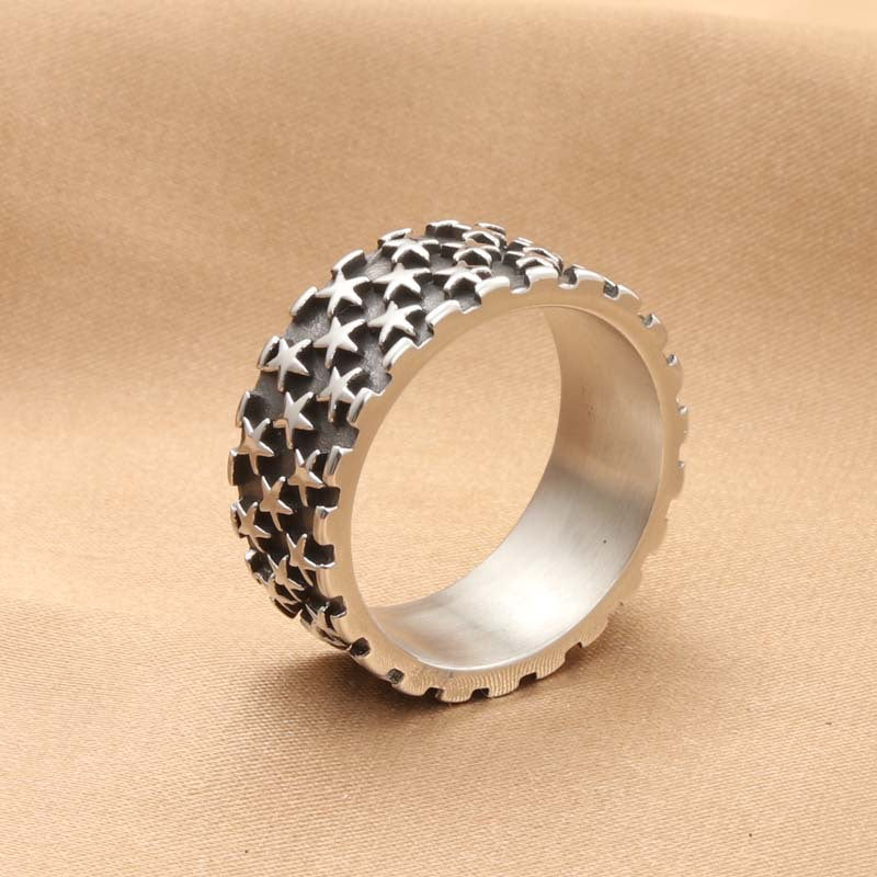 Titanium Steel Retro Pentagram Ring for Men - Trendy Full Circle Design Direct from Manufacturer