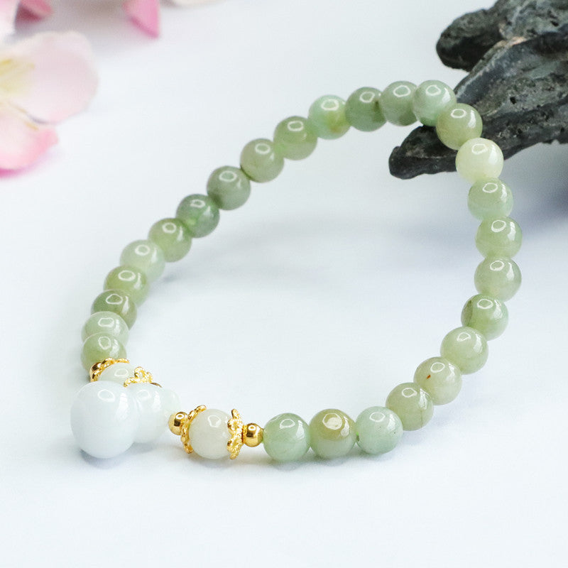 Fortune's Favor Sterling Silver Jade Gourd Bracelet