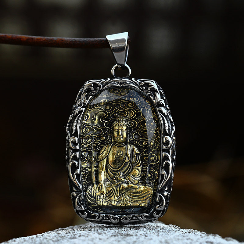 Vintage-Inspired Titanium Steel Guanyin Bodhisattva Pendant for Men - Wholesale Stainless Steel Glass Accessories