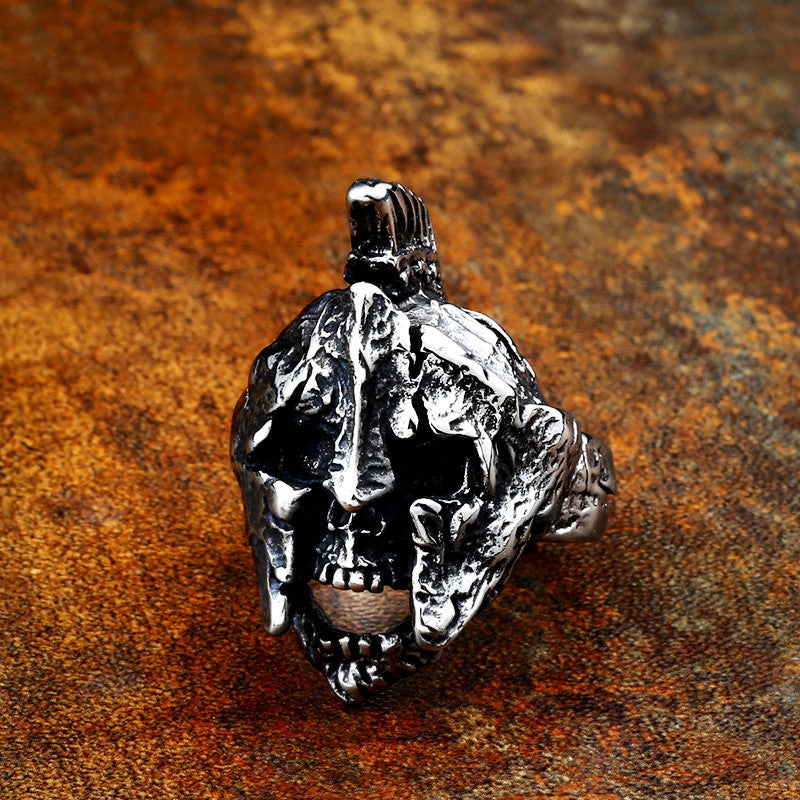 Rebel Spirit Retro Skull Titanium Steel Ring for Men - Fashionable Stainless Steel Mask Accessory