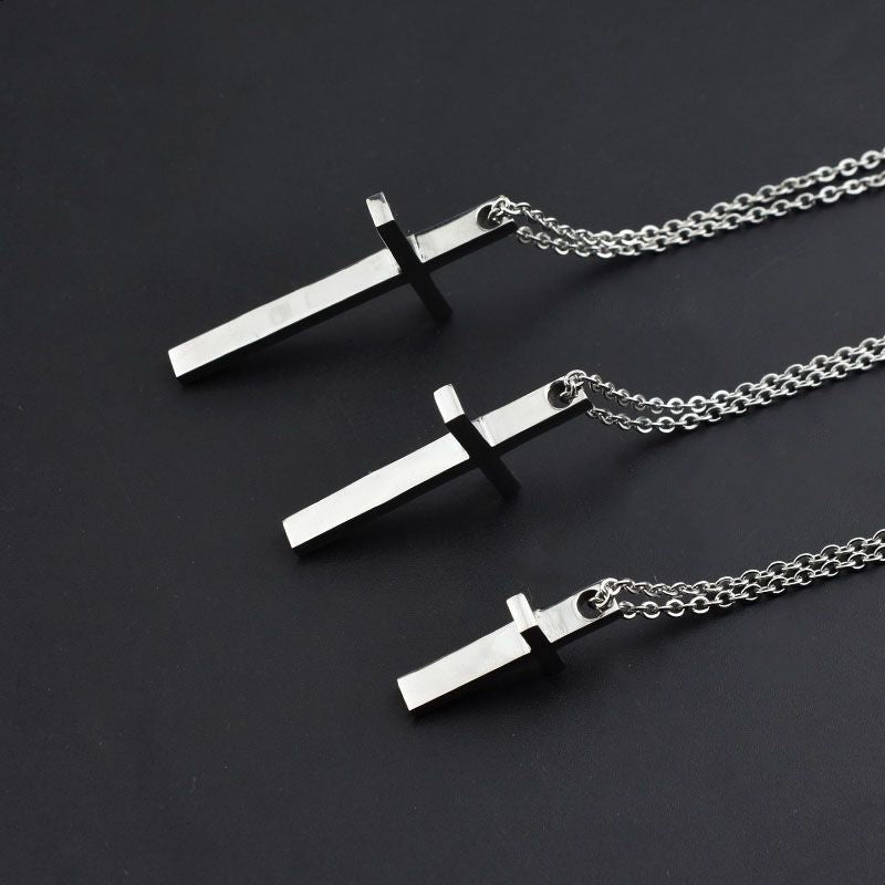 Simple Polished Latin Cross Titanium Steel Pendant for Men