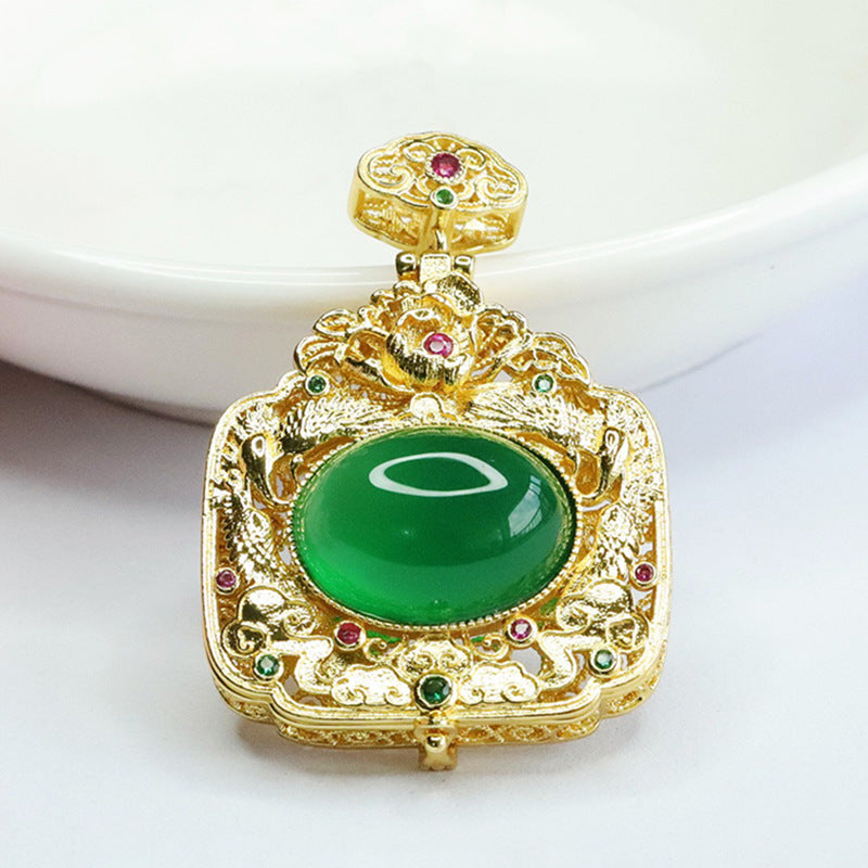 Imperial Green Chalcedony Phoenix Zircon Sachet Pendant