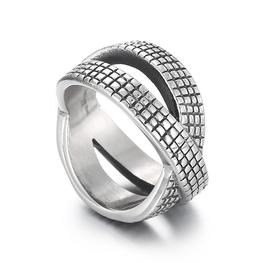 Retro Infinity 8-Character Titanium Steel Ring for Men - Personalized Cross-Index Design