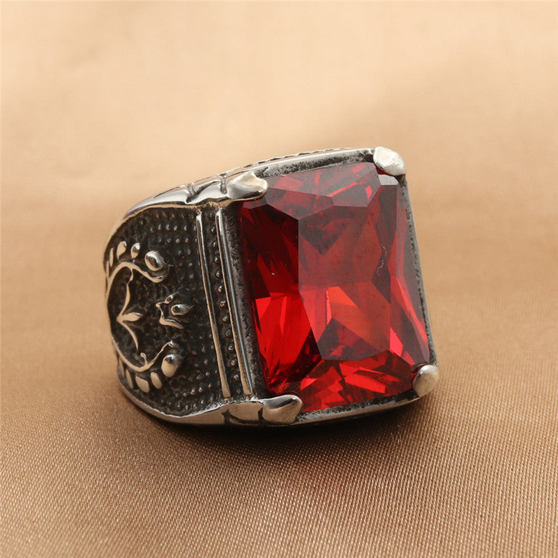 Trendy Multi-Color Zircon Titanium Steel Square Ring for Men and Women