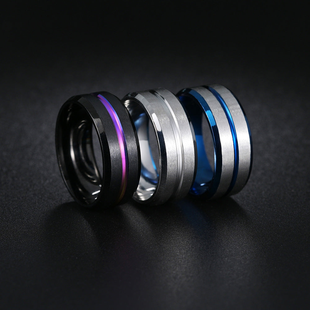 Multi-Color Titanium Steel Men's Ring - European Style Hand Jewelry