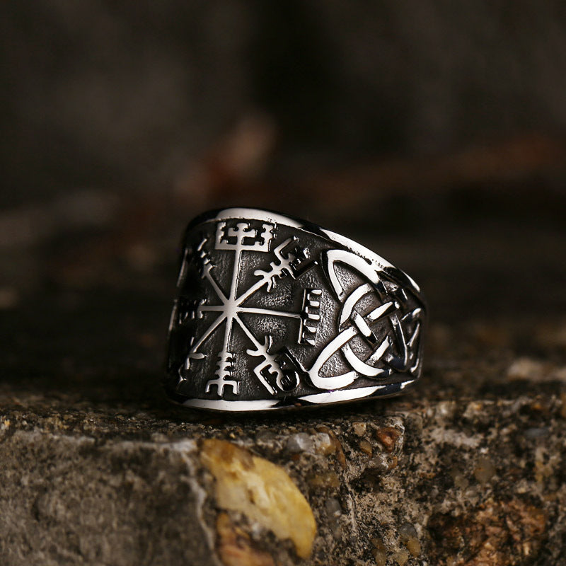 Trendy Viking Rune Stainless Steel Ring for Men - Retro Titanium Steel Jewelry in Sizes 7-13