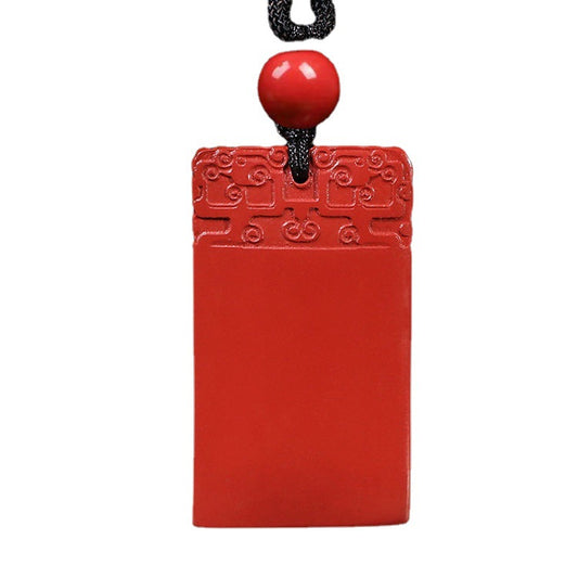 Exquisite Cinnabar Pendant in Vermilion Sand Rectangle Shape