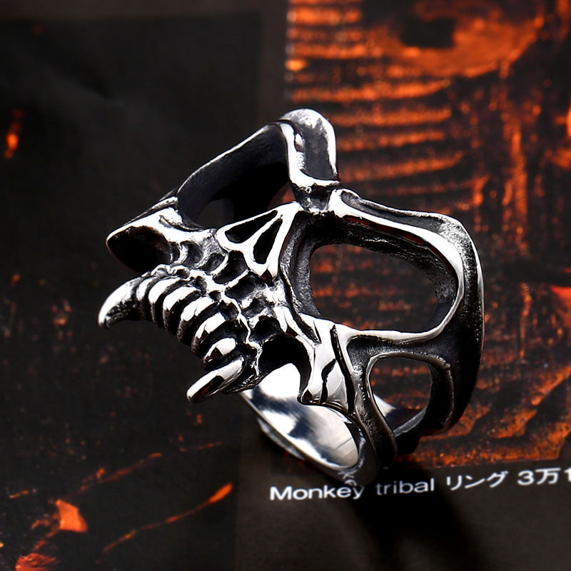 Retro Titanium Steel Skull Mask Ring for Men - Cross-Border Hand Jewelry