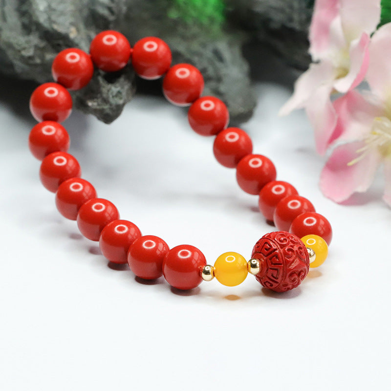 Red Sand Chalcedony Cinnabar Bracelet with Auspicious Cloudscape Pattern