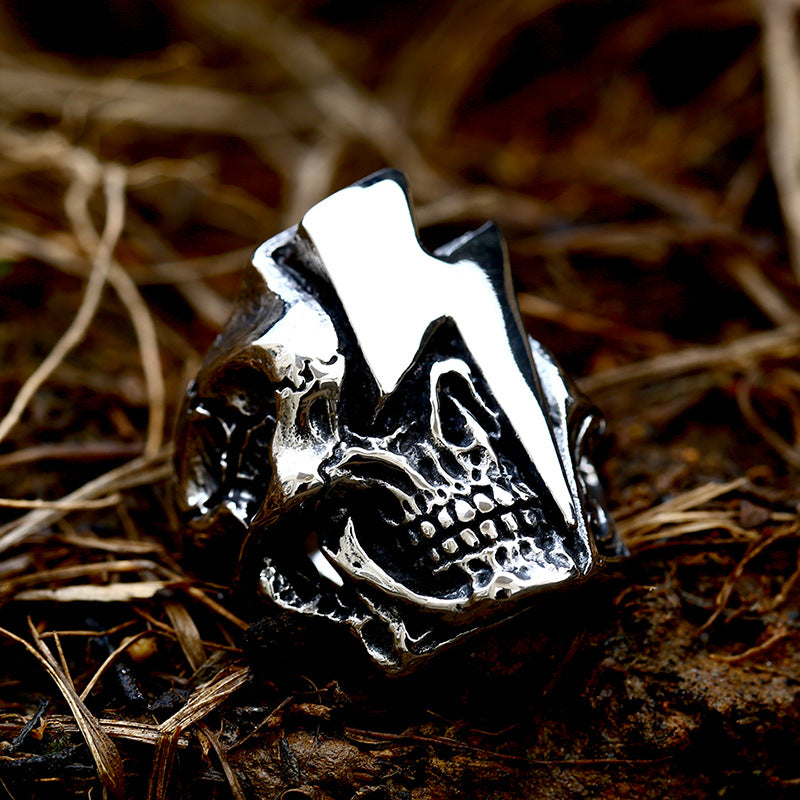 Trendy Punk Skull Ring and Retro Lightning Ring for Men - Titanium Steel Hand Jewelry