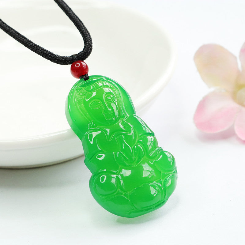 Green Chalcedony Guanyin Necklace with Sterling Silver Pendant