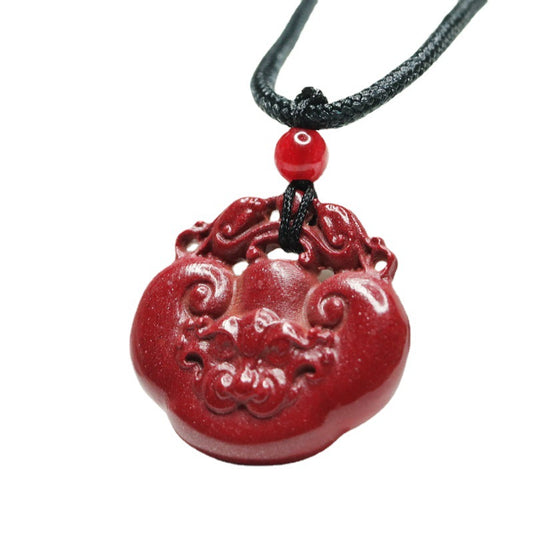 Antique Cinnabar Ruyi Pendant with Sterling Silver Detail