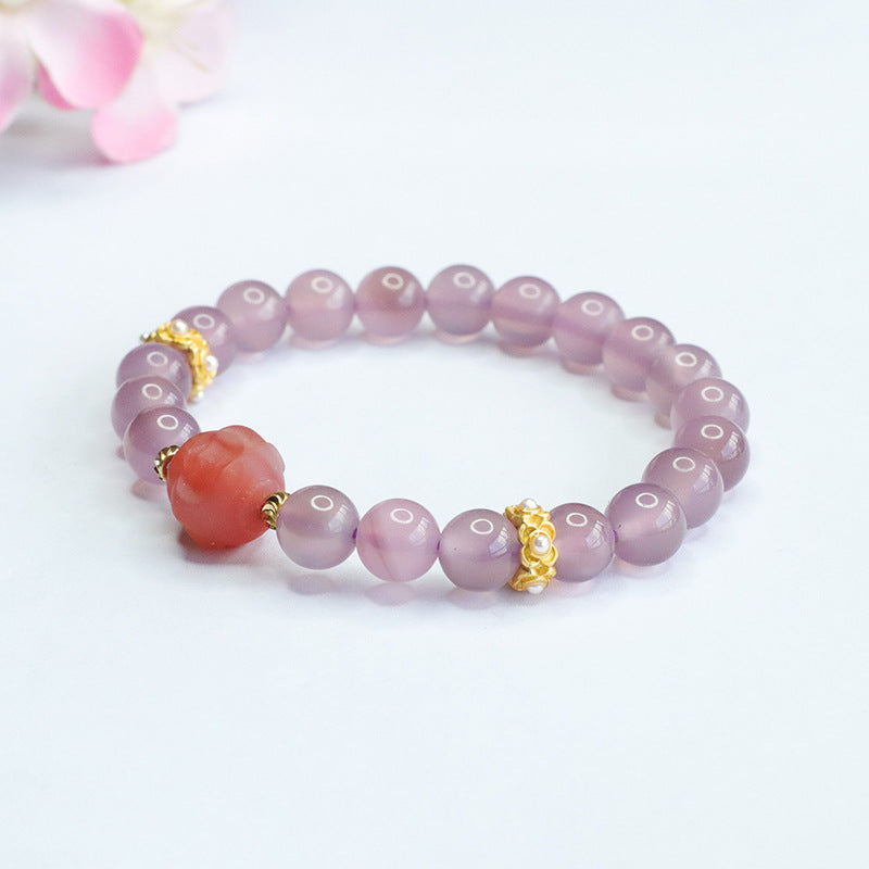 Purple Chalcedony Buddha Head Bracelet