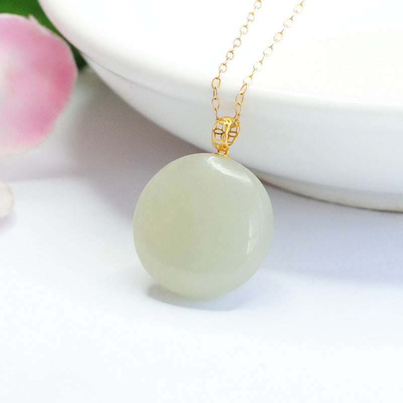 Natural Hotan Jade Pendant Round Jade Necklace Jewelry