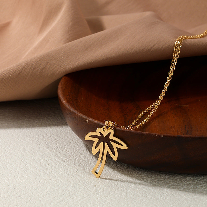 European and American Minimalist Metal Coconut Tree Pendant Necklaces - Vienna Verve Collection