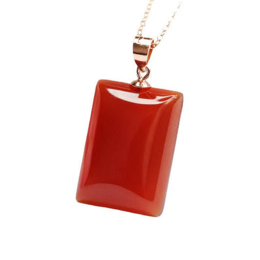 Natural Silver Rectangle Red Agate Rose Gold Pendant Jewelry