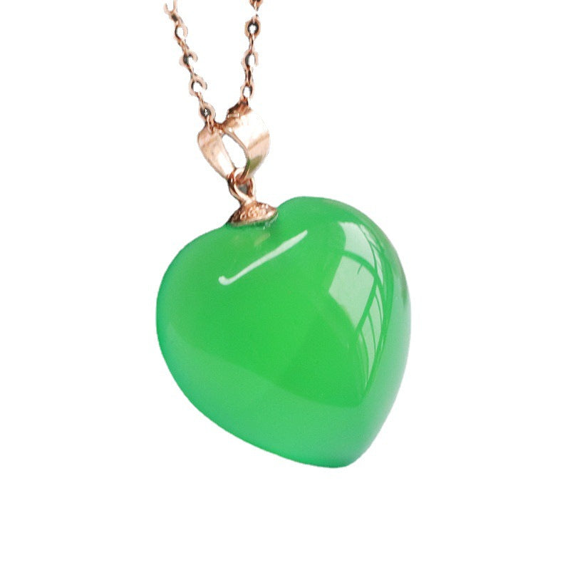 Rose Gold Necklace with Sterling Silver Green Chalcedony Love Pendant