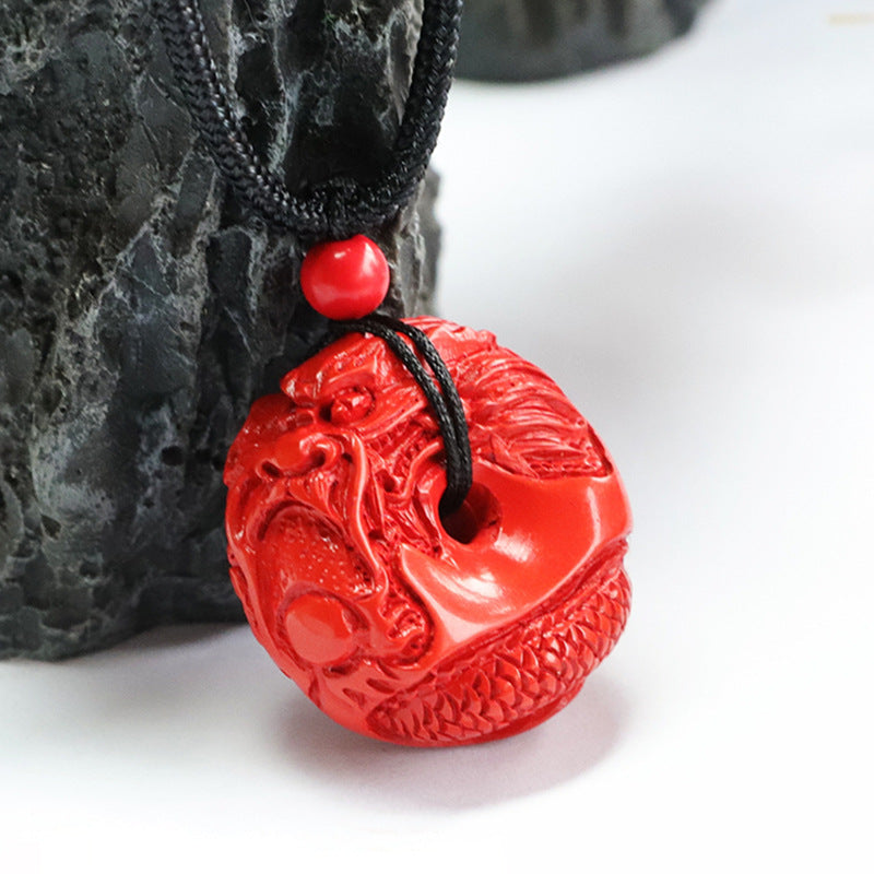 Cinnabar Ping'an Buckle Red Sand Carving Dragon Pendant