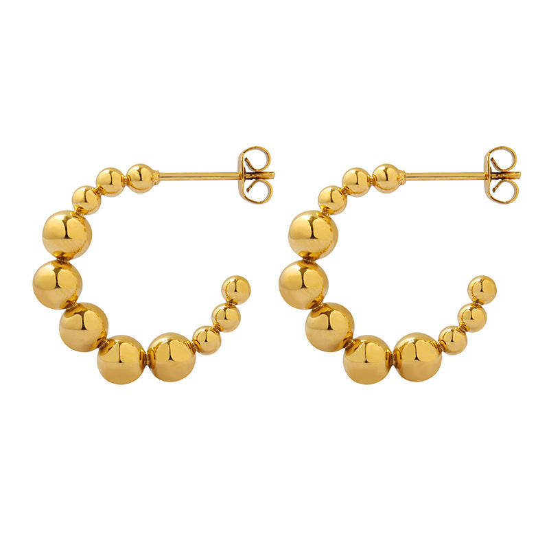 European and American Style Gold-Plated Beaded Earrings with Titanium Steel Ball Design