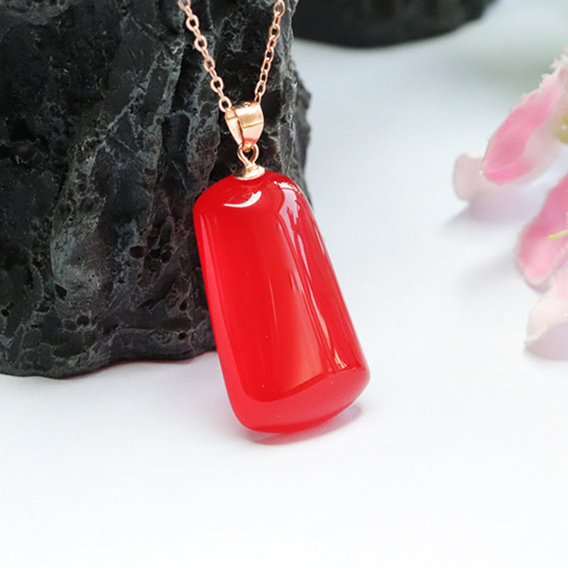 Red Agate Sterling Silver Trapezoid Pendant Necklace