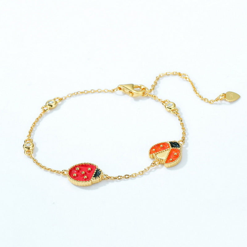 Ladybug and Zircon Sterling Silver Bracelet