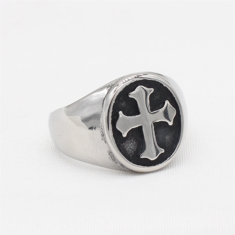 Retro-Inspired Titanium Steel Men's Ring - European and American Style