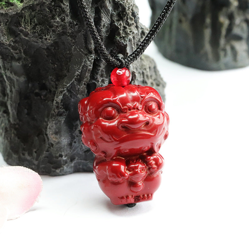 Awakening Lion Purple Gold Sand Pendant with Cinnabar Stone