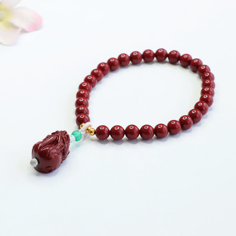 Fortune's Favor Cinnabar Bracelet with Purple Gold Sand Pixiu Tassel