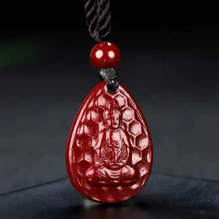 Purple Sand Guanyin and Buddha Sterling Silver Pendant with Cinnabar Stone