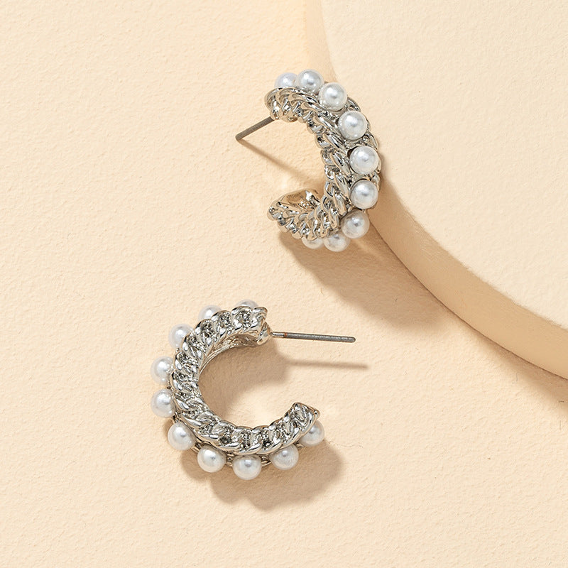 Luxury Metal Twist Earrings with Pearl Detail - Vienna Verve Collection