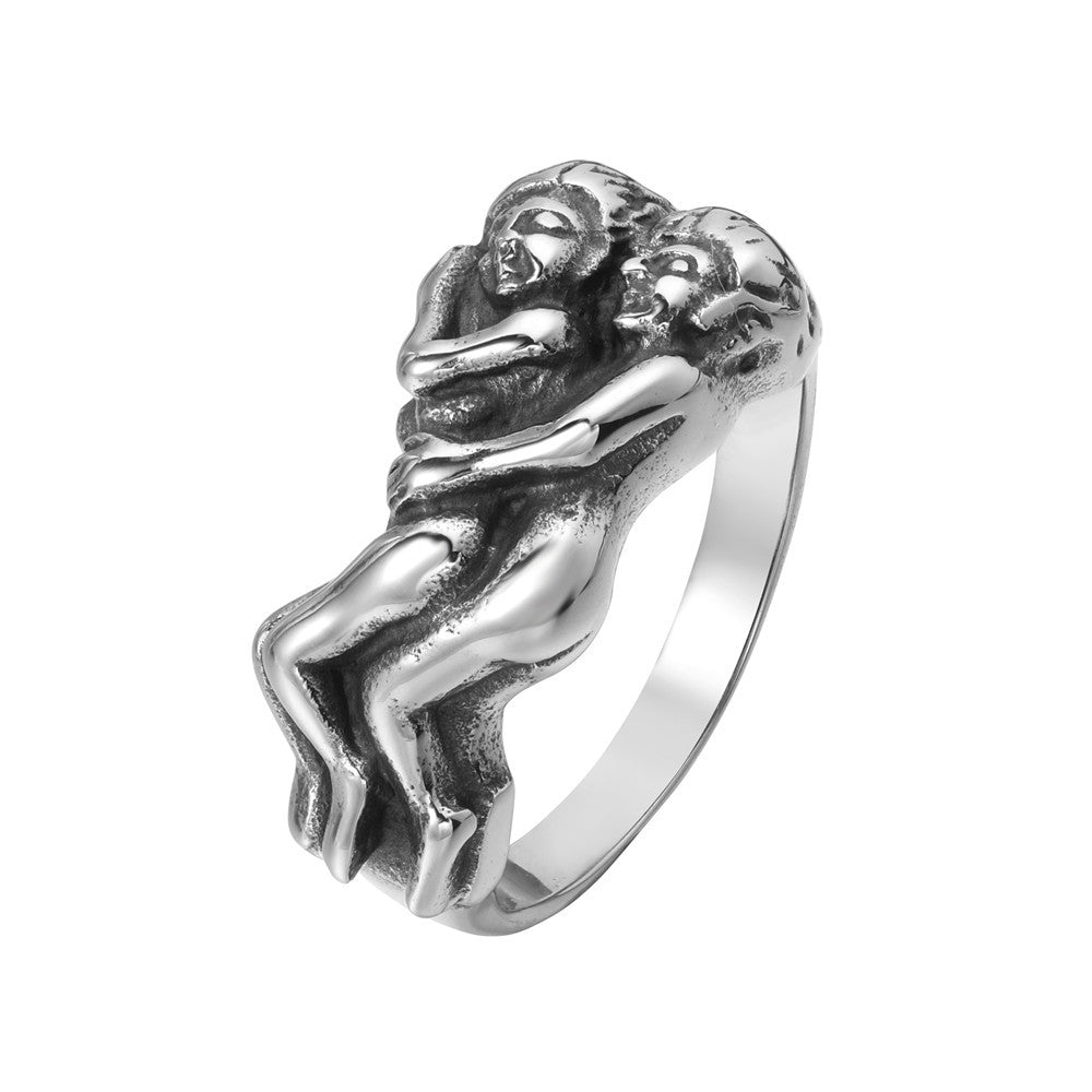 European and American Retro Couple Hugs Titanium Steel Ring - Wholesale Foreign Trade Jewelry