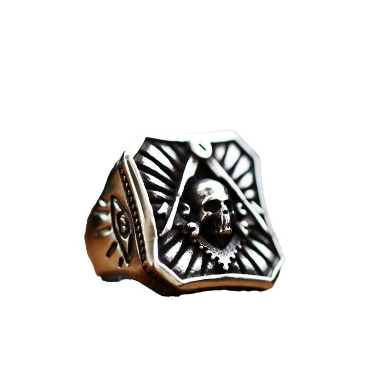 Punk-Inspired Retro Masonic Skull Titanium Steel Ring for Men