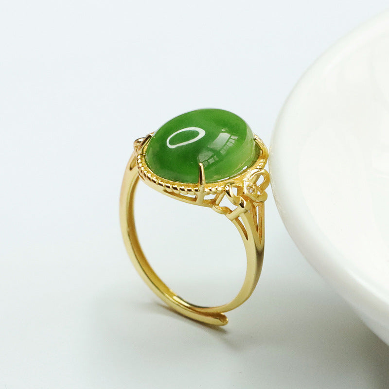 Hetian Jade and Jasper Hollow S925 Silver Ring