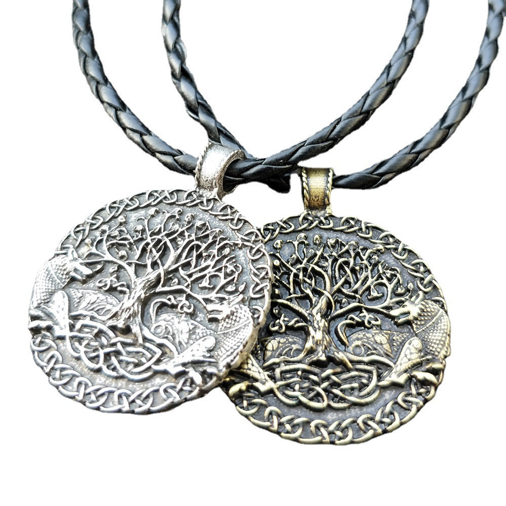 Viking Odin Wolf Necklace with Celtic Wolf and Tree of Life Pendants